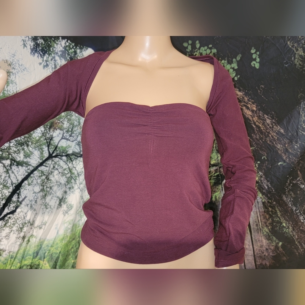 Women's Burgundy Long Sleeve 2 Piece Top